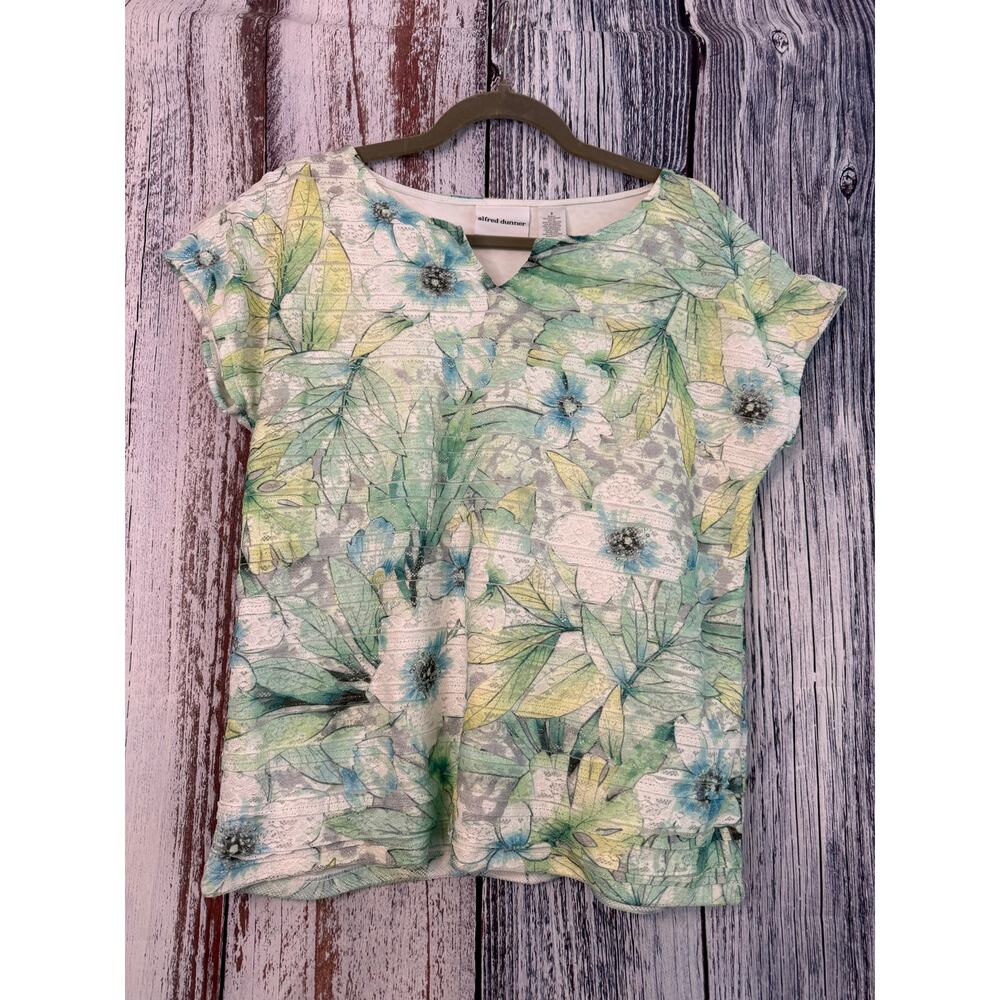 Alfred Dunner Floral Cap-Sleeve Top Botanical Print Size Small